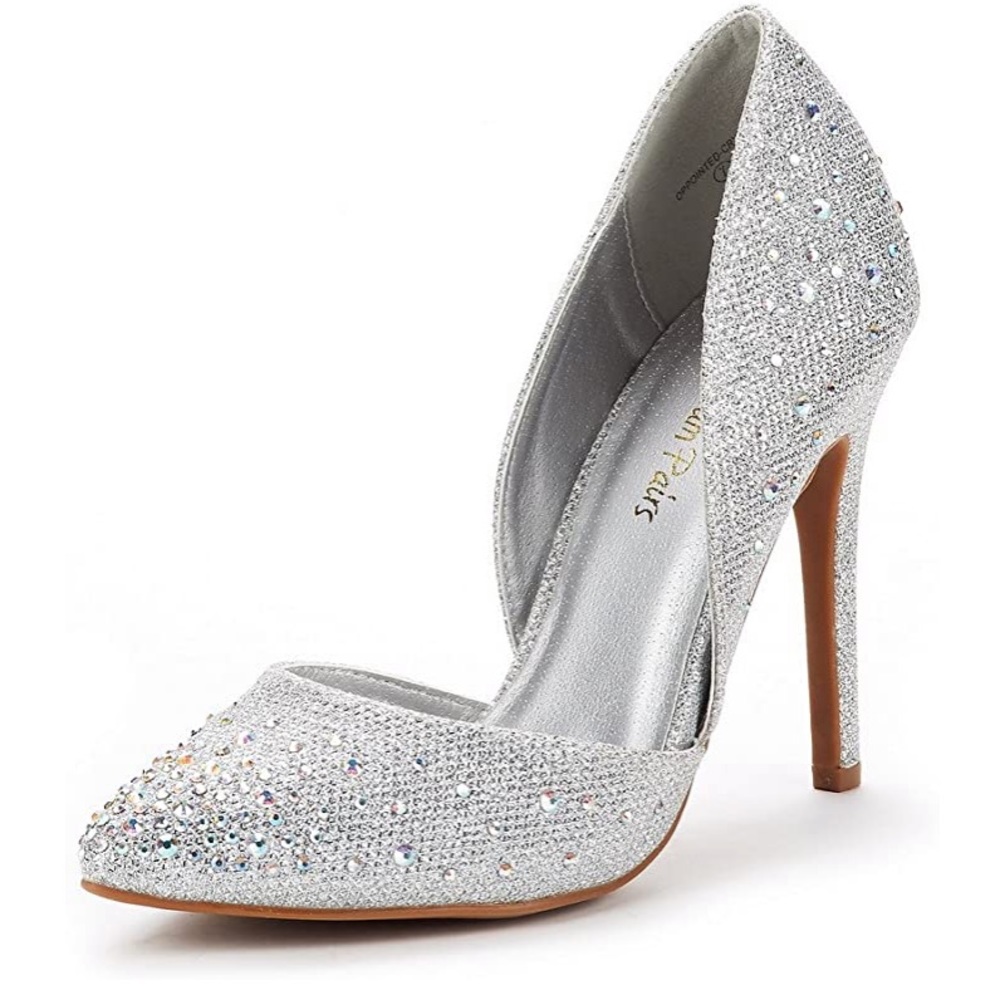 Silver Rhinestone Dream Pair Heels 4” Size 7.5